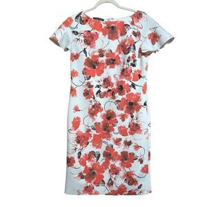 Terri Jon Rickie Freeman Scuba Sheath Cocktail Dress Womens 8 Multicolor Floral